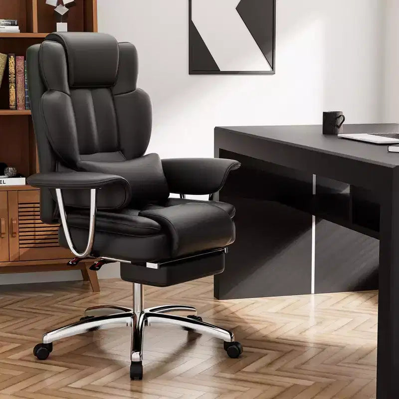 Sedia da ufficio direzionale Ora Maison Big and Tall, in pelle, schienale alto ergonomico con poggiapiedi, nera