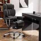 Sedia da ufficio direzionale Ora Maison Big and Tall, in pelle, schienale alto ergonomico con poggiapiedi, nera