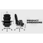 Sedia da ufficio direzionale Ora Maison Big and Tall, in pelle, schienale alto ergonomico con poggiapiedi, nera