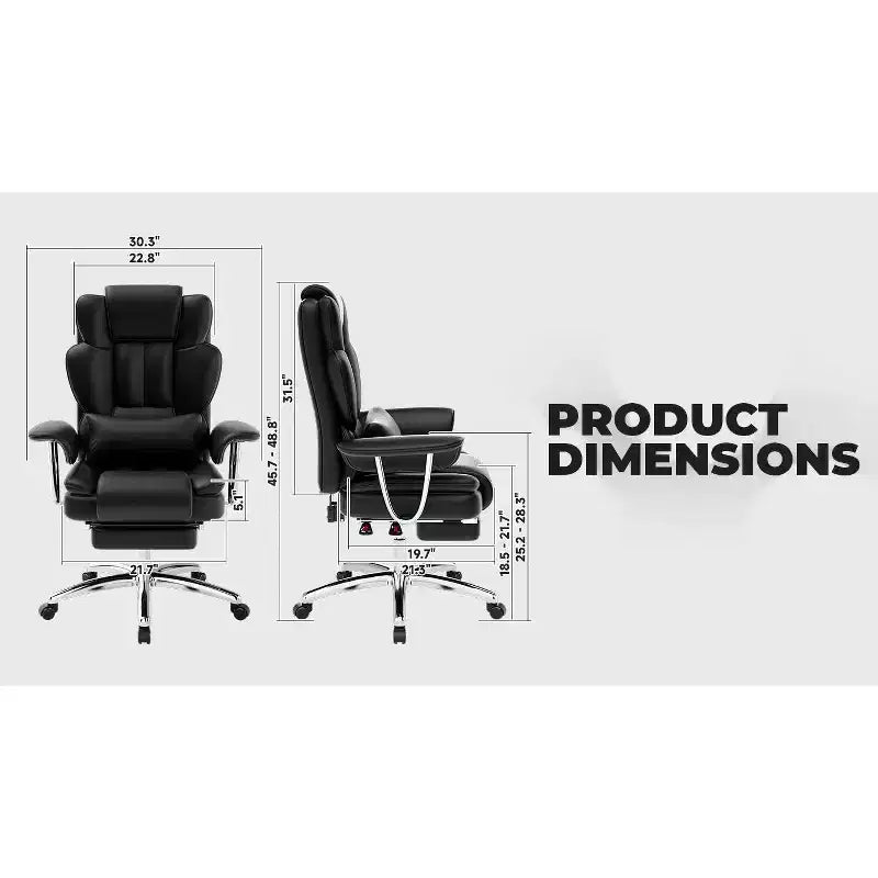 Sedia da ufficio direzionale Ora Maison Big and Tall, in pelle, schienale alto ergonomico con poggiapiedi, nera
