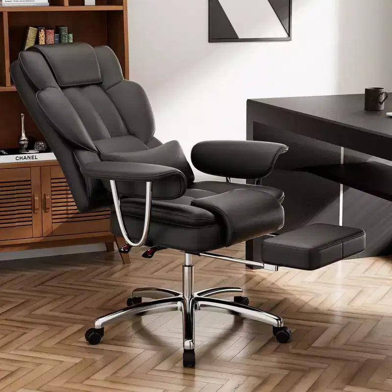 Sedia da ufficio direzionale Ora Maison Big and Tall, in pelle, schienale alto ergonomico con poggiapiedi, nera