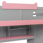Letto a castello full over full Luxystar con scale contenitore, libreria illuminata regolabile e letto estraibile a scomparsa