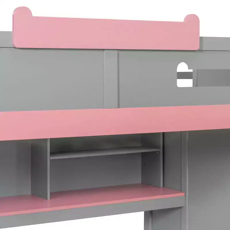 Letto a castello full over full Luxystar con scale contenitore, libreria illuminata regolabile e letto estraibile a scomparsa