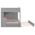 Letto a castello full over full Luxystar con scale contenitore, libreria illuminata regolabile e letto estraibile a scomparsa