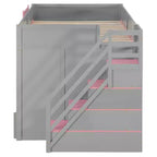 Letto a castello full over full Luxystar con scale contenitore, libreria illuminata regolabile e letto estraibile a scomparsa