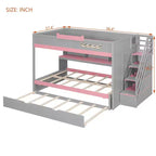 Letto a castello full over full Luxystar con scale contenitore, libreria illuminata regolabile e letto estraibile a scomparsa