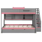 Letto a castello full over full Luxystar con scale contenitore, libreria illuminata regolabile e letto estraibile a scomparsa