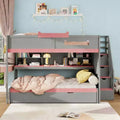 Luxystar Full Over Full Bunk Bed With Storage Stairs, Adjustable Lighted Bookcase and Trundle