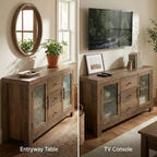 54.4 Mobile Credenza a Buffet, Mobile Contenitore d'Accento con 2 Ante in Vetro e 3 Cassetti, Tavolino da Caffè, Porta TV per Soggiorno, Cucina, Sala da Pranzo
