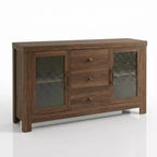 54.4 Mobile Credenza a Buffet, Mobile Contenitore d'Accento con 2 Ante in Vetro e 3 Cassetti, Tavolino da Caffè, Porta TV per Soggiorno, Cucina, Sala da Pranzo