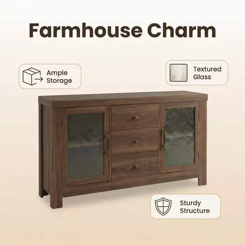 54.4 Mobile Credenza a Buffet, Mobile Contenitore d'Accento con 2 Ante in Vetro e 3 Cassetti, Tavolino da Caffè, Porta TV per Soggiorno, Cucina, Sala da Pranzo