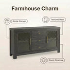 54.4 Mobile Credenza a Buffet, Mobile Contenitore d'Accento con 2 Ante in Vetro e 3 Cassetti, Tavolino da Caffè, Porta TV per Soggiorno, Cucina, Sala da Pranzo