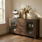 54.4 Mobile Credenza a Buffet, Mobile Contenitore d'Accento con 2 Ante in Vetro e 3 Cassetti, Tavolino da Caffè, Porta TV per Soggiorno, Cucina, Sala da Pranzo