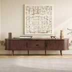 GDFStudio Edwin 70 Mid Century Modern TV Stand with Tambour Door and Power Outlet