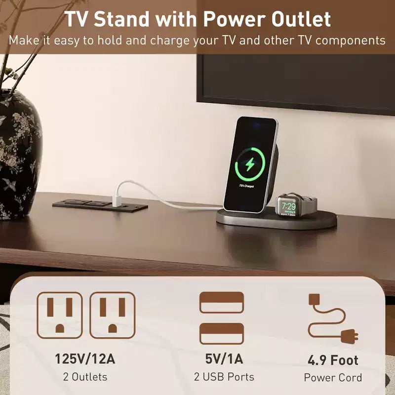 Mobile TV GDFStudio Edwin 70 Mid-Century Modern con anta a serrandina e presa di corrente