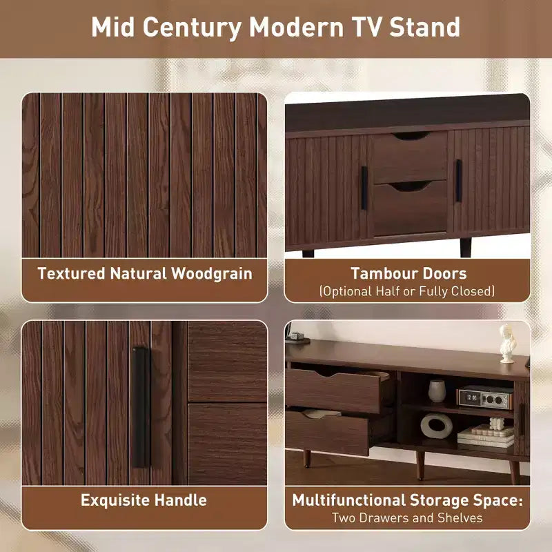 Mobile TV GDFStudio Edwin 70 Mid-Century Modern con anta a serrandina e presa di corrente