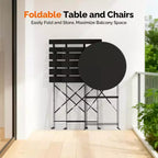 Set bistrot pieghevole da esterno VINGLI con 2 sedie e tavolo, set bistrot da 3 pezzi con struttura in acciaio di alta qualità per patio, balcone, giardino