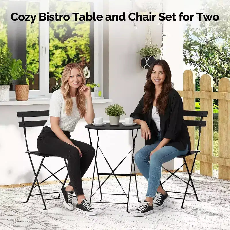 Set bistrot pieghevole da esterno VINGLI con 2 sedie e tavolo, set bistrot da 3 pezzi con struttura in acciaio di alta qualità per patio, balcone, giardino