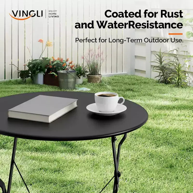 Set bistrot pieghevole da esterno VINGLI con 2 sedie e tavolo, set bistrot da 3 pezzi con struttura in acciaio di alta qualità per patio, balcone, giardino