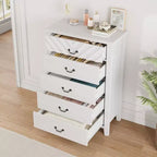 Cassettiera a 5 cassetti per camera da letto, cassettiera alta 114 cm con design a V, comodino moderno in legno per soggiorno, ingresso, cameretta