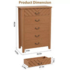 Cassettiera a 5 cassetti per camera da letto, cassettiera alta 114 cm con design a V, comodino moderno in legno per soggiorno, ingresso, cameretta