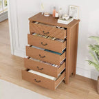 Cassettiera a 5 cassetti per camera da letto, cassettiera alta 114 cm con design a V, comodino moderno in legno per soggiorno, ingresso, cameretta