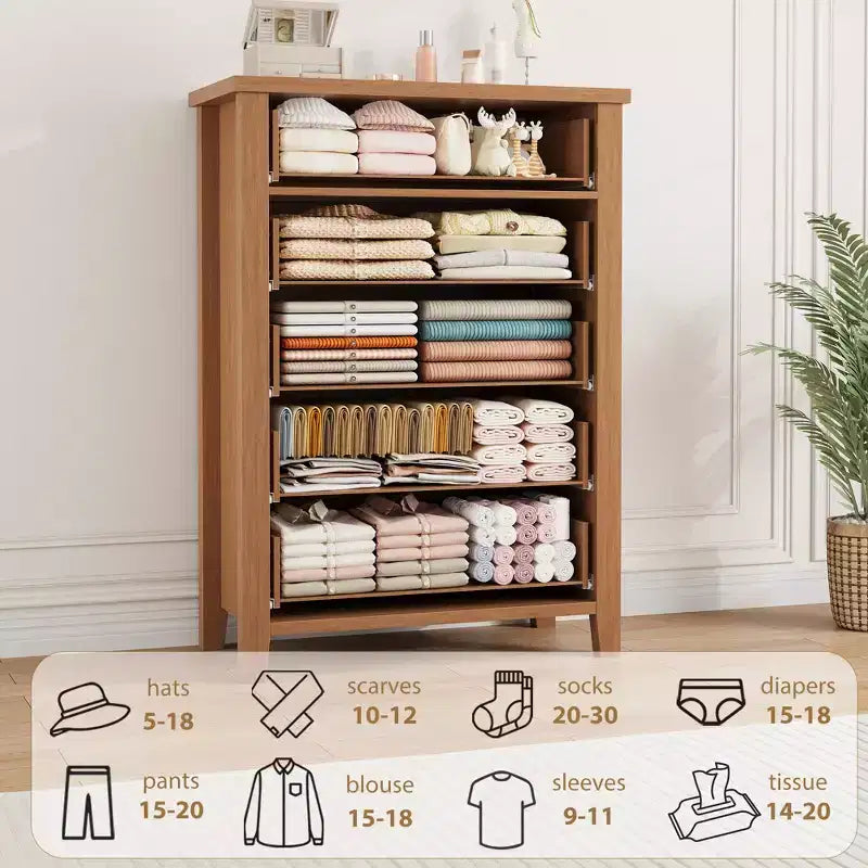 Cassettiera a 5 cassetti per camera da letto, cassettiera alta 114 cm con design a V, comodino moderno in legno per soggiorno, ingresso, cameretta