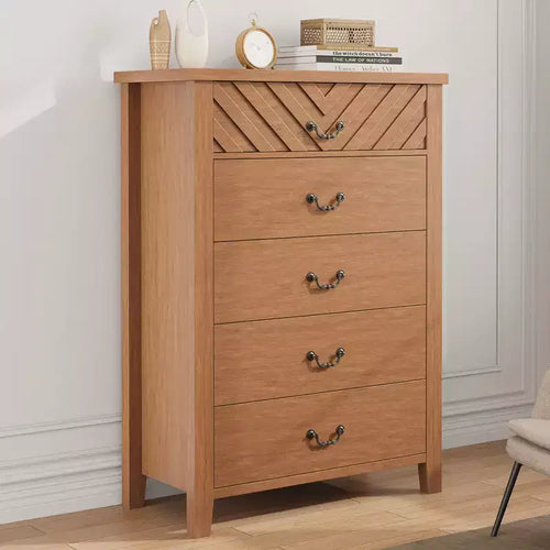 5 Drawer Dresser for Bedroom, 45in Tall 5 Chest of Drawer with V Shape Design, Modern Wooden Closet Nightstand for Living Room Entryway Nursery