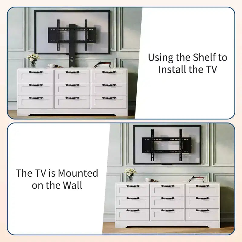 Mobile TV a cassettiera da 55 pollici - Supporto (TV da 32-85 pollici), 9 cassetti, mobile moderno in legno per soggiorno, camera da letto, appartamento