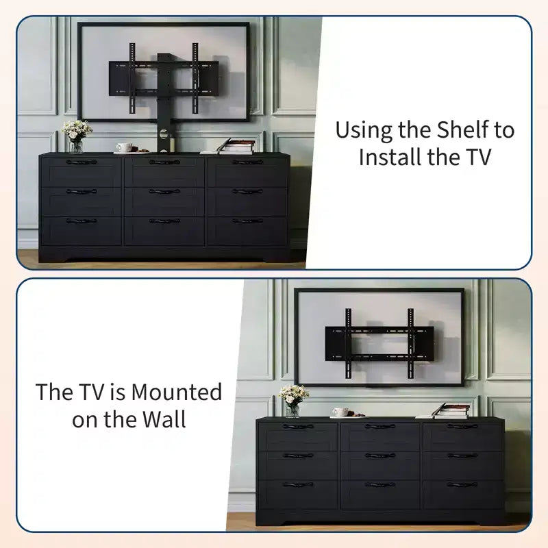 Mobile TV a cassettiera da 55 pollici - Supporto (TV da 32-85 pollici), 9 cassetti, mobile moderno in legno per soggiorno, camera da letto, appartamento