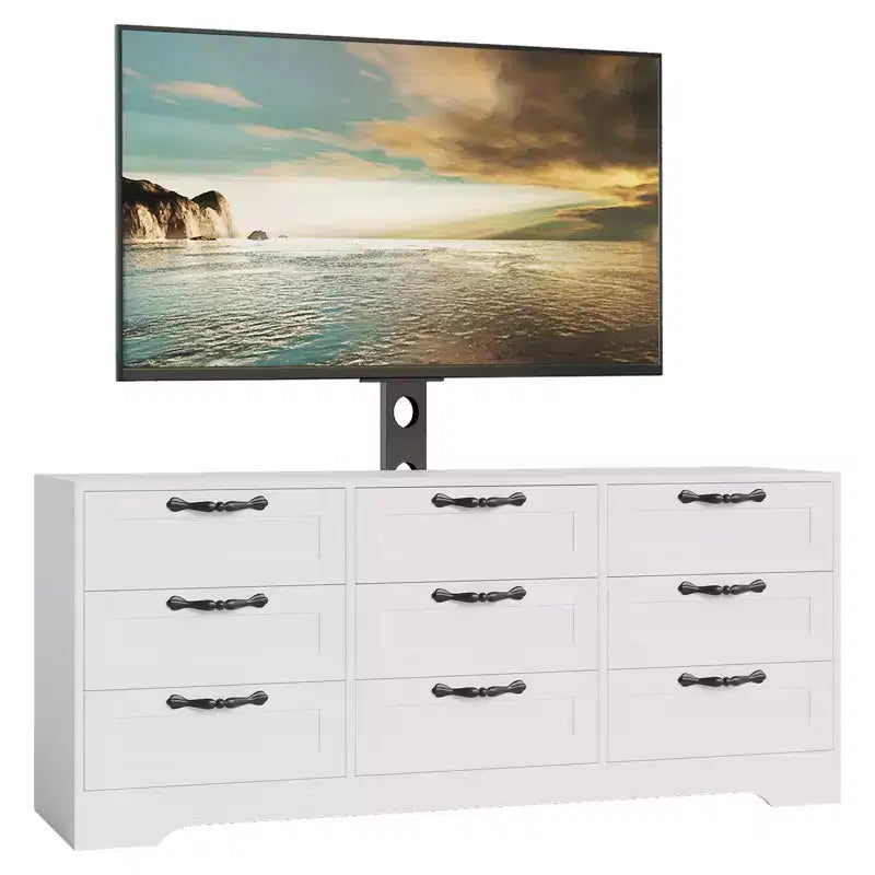 Mobile TV a cassettiera da 55 pollici - Supporto (TV da 32-85 pollici), 9 cassetti, mobile moderno in legno per soggiorno, camera da letto, appartamento