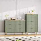 Comò moderno a 6 cassetti con scanalature, cassettiera in legno da 120 cm con maniglie in metallo, design a doppio cassetto per una conservazione versatile in soggiorno, corridoio, camera da letto