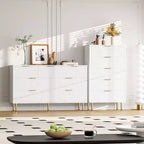 Comò moderno a 6 cassetti con scanalature, cassettiera in legno da 120 cm con maniglie in metallo, design a doppio cassetto per una conservazione versatile in soggiorno, corridoio, camera da letto