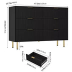 Comò moderno a 6 cassetti con scanalature, cassettiera in legno da 120 cm con maniglie in metallo, design a doppio cassetto per una conservazione versatile in soggiorno, corridoio, camera da letto