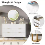 Comò moderno a 6 cassetti con scanalature, cassettiera in legno da 120 cm con maniglie in metallo, design a doppio cassetto per una conservazione versatile in soggiorno, corridoio, camera da letto