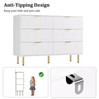 Comò moderno a 6 cassetti con scanalature, cassettiera in legno da 120 cm con maniglie in metallo, design a doppio cassetto per una conservazione versatile in soggiorno, corridoio, camera da letto