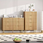 Comò moderno a 6 cassetti con scanalature, cassettiera in legno da 120 cm con maniglie in metallo, design a doppio cassetto per una conservazione versatile in soggiorno, corridoio, camera da letto
