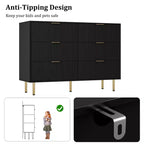 Comò moderno a 6 cassetti con scanalature, cassettiera in legno da 120 cm con maniglie in metallo, design a doppio cassetto per una conservazione versatile in soggiorno, corridoio, camera da letto