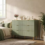 Comò moderno a 6 cassetti con scanalature, cassettiera in legno da 120 cm con maniglie in metallo, design a doppio cassetto per una conservazione versatile in soggiorno, corridoio, camera da letto