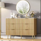 Comò moderno a 6 cassetti con scanalature, cassettiera in legno da 120 cm con maniglie in metallo, design a doppio cassetto per una conservazione versatile in soggiorno, corridoio, camera da letto