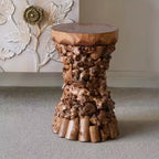 GDFStudio Zoe Farmhouse Mulberry and Paulownia Wood Accent Table with Organic Tree Root Base