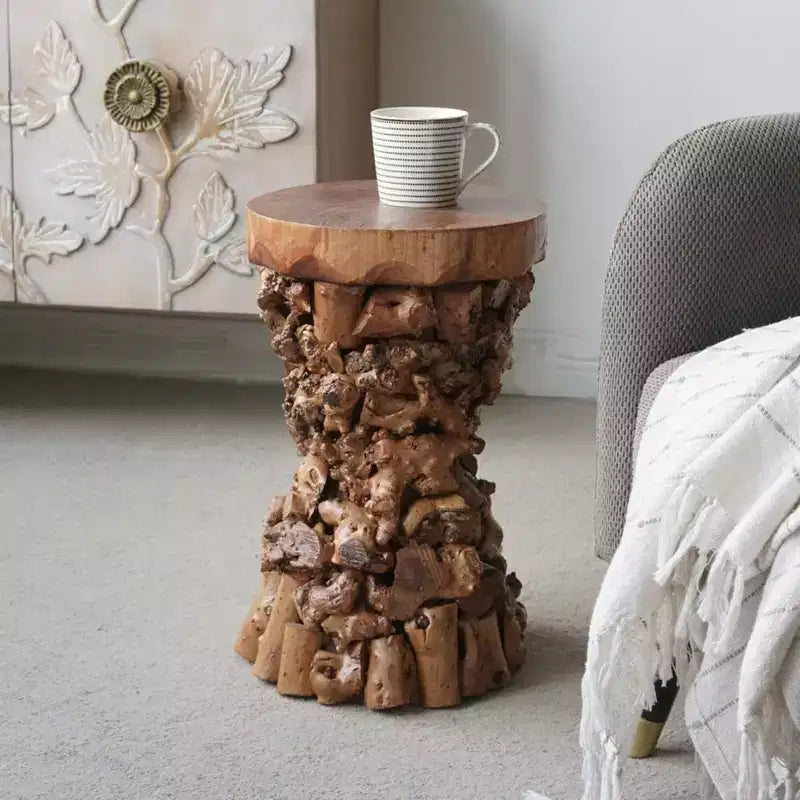 Table d'appoint GDFStudio Zoe style ferme en bois de mûrier et de paulownia avec base en racine d'arbre organique