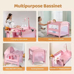 JOYMOR Lit de chevet 9 en 1 avec table à langer, parc pour bébé avec berceau, convertible en lit bébé à bascule avec centre musical électrique