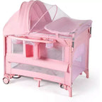 JOYMOR Lit de chevet 9 en 1 avec table à langer, parc pour bébé avec berceau, convertible en lit bébé à bascule avec centre musical électrique