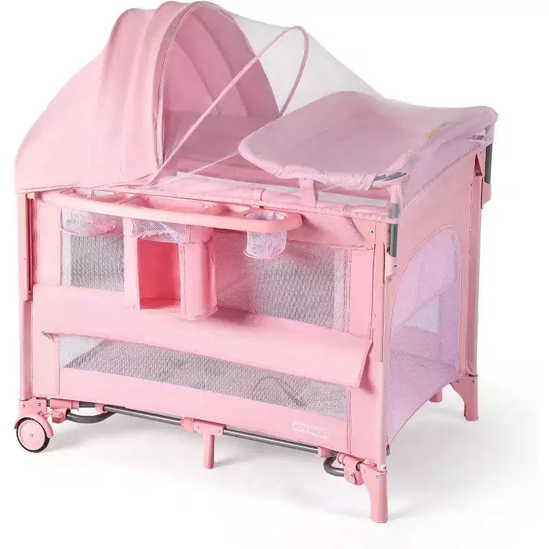 JOYMOR Lit de chevet 9 en 1 avec table à langer, parc pour bébé avec berceau, convertible en lit bébé à bascule avec centre musical électrique