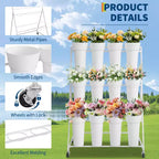 Coolmee Espositore per Fiori, Carretto per Fiori a 3 Livelli con 12 Secchi Rotondi e Ruote, Espositore Mobile per Fiori per Giardino, Matrimoni, Fiorai
