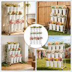 Coolmee Espositore per Fiori, Carretto per Fiori a 3 Livelli con 12 Secchi Rotondi e Ruote, Espositore Mobile per Fiori per Giardino, Matrimoni, Fiorai