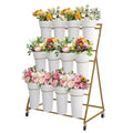 Coolmee Flower Display Stand,3 Tier Flower Cart with 12 Round Buckets and Wheels, Moving Flower Cart Display Stand for Garden, Wedding, Flower Shop