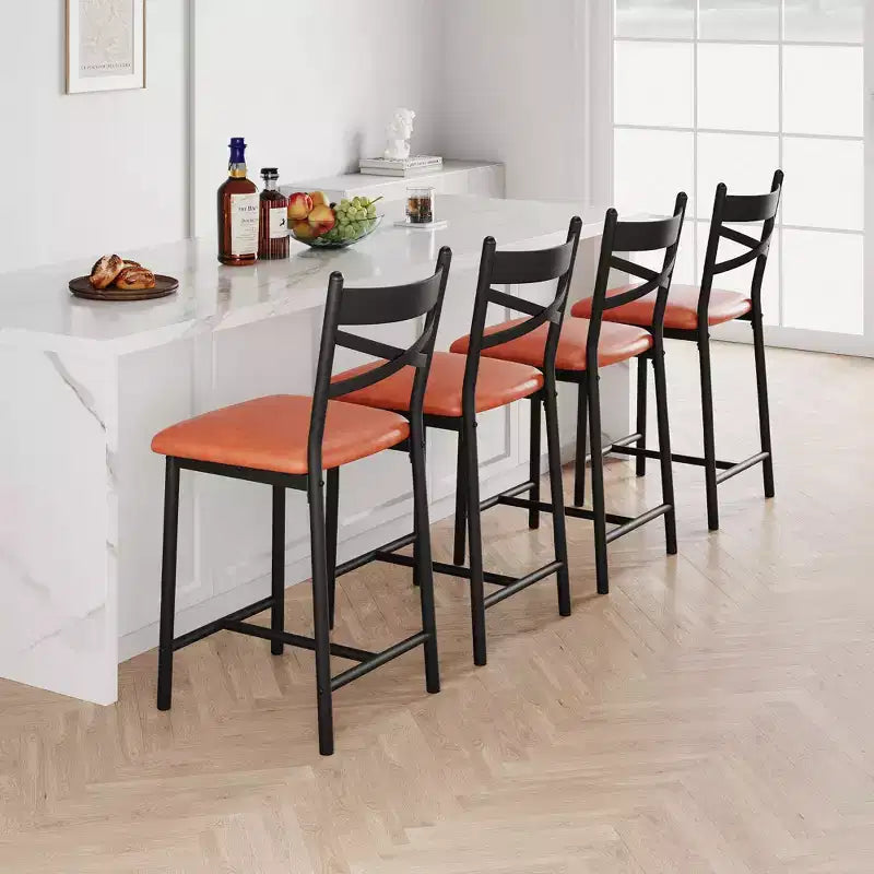 Sgabelli da Bar Altezza Bancone, 26 Pollici, Schienale Alto, Rivestiti, Set da 4 con Poggiapiedi in Metallo, per Cucina, Sala da Pranzo, Bancone Colazione