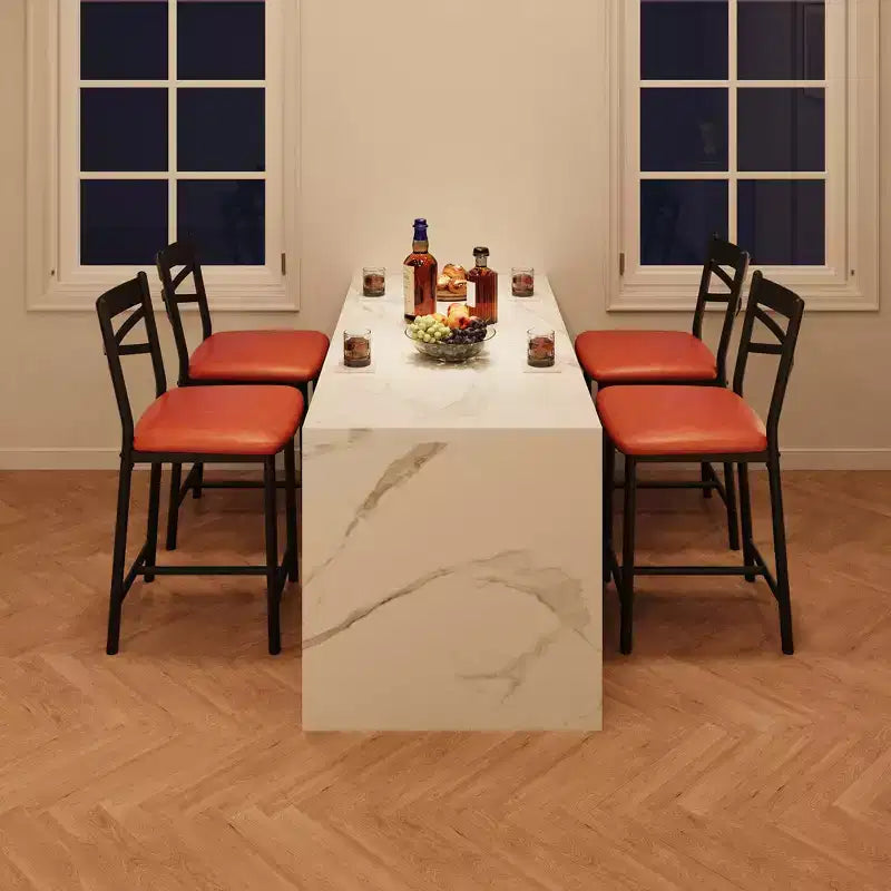 Sgabelli da Bar Altezza Bancone, 26 Pollici, Schienale Alto, Rivestiti, Set da 4 con Poggiapiedi in Metallo, per Cucina, Sala da Pranzo, Bancone Colazione